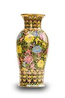 benjarong Vase auf Weiß Hintergrund mit Ausschnitt Weg. Thailand schön Produkt. bunt kostbar Souvenir von Thailand Design im fünf Farben namens Benjarong. foto