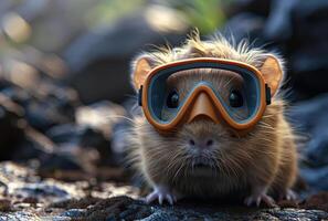 ai generiert Hamster trägt Brille und Helm foto