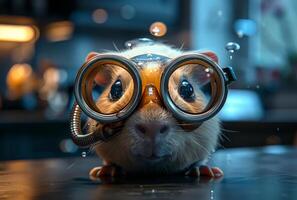 ai generiert Ratte ist tragen Brille und Helm foto