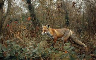 ai generiert rot Fuchs im herbstlich Wald foto