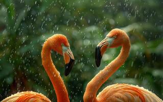 ai generiert elegant Flamingos im Regen foto