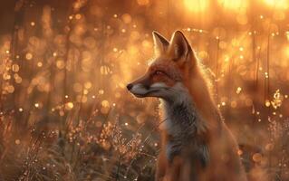 ai generiert heiter Fuchs im golden Licht foto