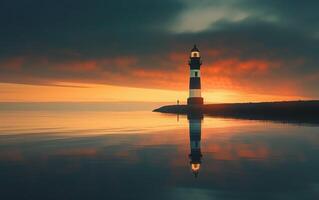 ai generiert heiter Sonnenuntergang beim das Leuchtturm foto