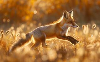 ai generiert golden Stunde Fuchs tänzeln foto