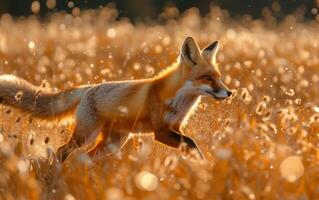 ai generiert golden Stunde Fuchs Bummel foto