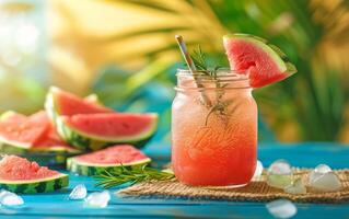 ai generiert tropisch Wassermelone trinken auf sonnig Tag foto