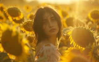 ai generiert Gelassenheit im Sonnenblume Felder foto