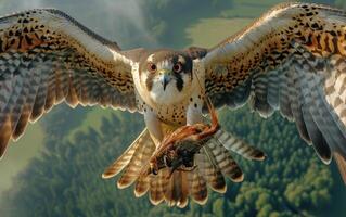 ai generiert ein mächtig Falke steigt auf mit Präzision, umklammern es ist frisch Fang foto