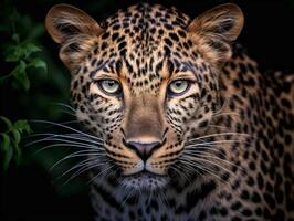 ai generiert schließen oben Porträt von Leopard. generativ ai foto