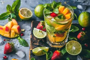 ai generiert Mojito Cocktail mit tropisch Früchte, Raum zum Text foto