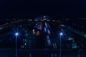 ein Nacht der Verkehr Marmelade auf das Autobahn beim Tokyo Bucht Bereich im Chiba foto