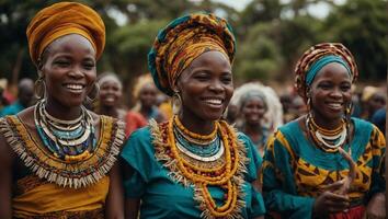 ai generiert Gruppe von afrikanisch Frauen im traditionell Kleider foto