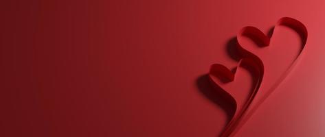 herzförmige rote Schleife auf rotem Hintergrund mit Kopienraum. Weltherztag, Valentinstag, Liebeskonzept. 3D-Darstellung.