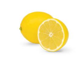 Draufsicht auf strukturierte Zitronenscheibe auf weißem Hintergrund foto