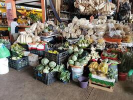 puerto escondido Oaxaca Mexiko 2023 frisch Gemüse Obst und Salat Grüns Kräuter beim das Markt. foto