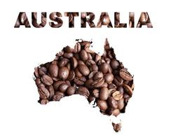 Australien-Text über Kaffeebohnen, Import-Export-Shopping online oder E-Commerce-Lieferservice-Shop-Produktversand, Handel, Lieferantenkonzept. foto