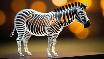ai generiert Zebra gebogen Draht Tier Zahl auf verschwommen Hintergrund, abstrakt Draht Tier kreativ Zahlen, Kunst und Phantasie Überschneidung. foto