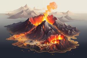 ai generiert isometrisch Kunst vulkanisch Eruptionen im Island foto