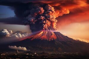 ai generiert Überblick von das Ätna Vulkan während das Eruption foto