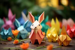 ai generiert Ostern Hintergrund, Origami Technik foto