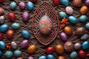 ai generiert Ostern Hintergrund, Weberei Techniken von Draht foto