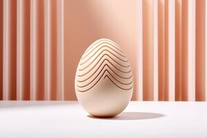 ai generiert visualisieren ein minimalistisch Ostern Hintergrund, Fokussierung auf ein Single groß dekoriert Ei gegen ein monochromatisch Hintergrund foto