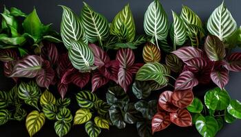 ai generiert ein Gruppe von anders Calathea Sorten Anzeigen Nahansicht foto