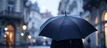 ai generiert Regenschirm bietet Schutz von Regentropfen, Erstellen Raum zum Text Platzierung im regnerisch Wetter Konzept foto