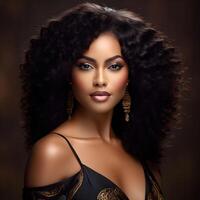 ai generiert Schönheit Porträt von afrikanisch amerikanisch Mädchen mit afro Haar. Illustration ai generativ foto
