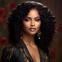 ai generiert Schönheit Porträt von afrikanisch amerikanisch Mädchen mit afro Haar. Illustration ai generativ foto