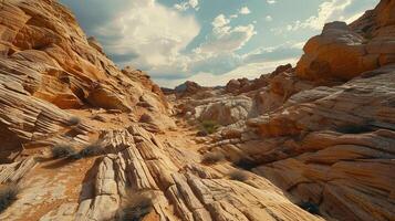 ai generiert breit Foto von schön Sandstein Formationen. Landschaft, reisen, Schlucht, Utah, Felsen, Natur, Wüste, Himmel, Park, Berg, National Park, Sedona, groß, szenisch, Cliff