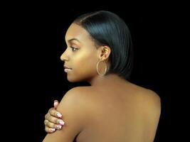jung schwarz Frau nackt zurück Profil Porträt foto