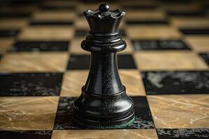 ai generiert Schach Spiel Turm hoch aufragend Über das Schlachtfeld, Darstellen Stärke und Stabilität auf das Schachbrett, Nieder zu oben Aussicht foto