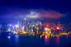 Antenne Aussicht von beleuchtet Hong kong Horizont. Hong Kong, China foto