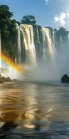 ai generiert Vertikale Hintergrund mit Aussicht von das groß Wasserfall foto