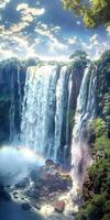 ai generiert Vertikale Hintergrund mit Aussicht von das enorm Wasserfall foto