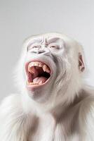 ai generiert ein Weiß schreiend Affe hervorgehoben auf ein Weiß Hintergrund foto