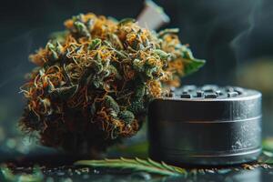 ai generiert lebendig Cannabis Knospe mit Schleifer foto