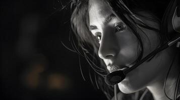 ai generiert Porträt von ein jung Frau Anruf Center Operator. ai generiert foto