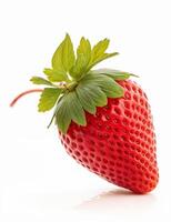 ai generiert ein Erdbeere ist gezeigt auf ein Weiß Hintergrund foto