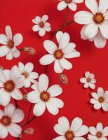 ai generiert Weiß Blumen auf ein rot Hintergrund foto