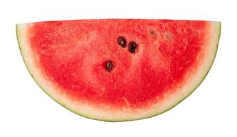 Vorderseite Aussicht von rot Wassermelone Hälfte oder Scheibe isoliert auf Weiß Hintergrund mit Ausschnitt Weg. foto