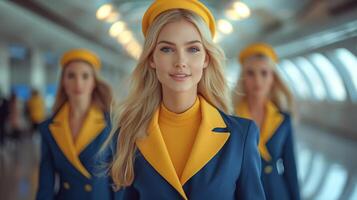 ai generiert fesselnd Stewardess Porträts. foto