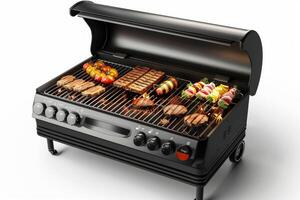 ai generiert elektrisch Grill Grill isoliert auf Weiß Hintergrund foto