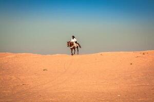 lokal Menschen auf Pferde, im das berühmt saraha Wüste, Douz, Tunesien foto