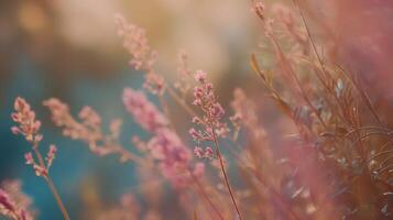 ai generiert zärtlich Blumen - - Frühling Sommer- Blumen- Hintergrund mit Bokeh bewirken foto