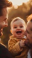 ai generiert Babys Lachen fangen Mama und Papa aus bewachen foto