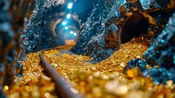 ai generiert ein Gold Bergwerk mit wenig Anstrengung Nachgeben groß Belohnung, Darstellen Clever Investitionen. foto