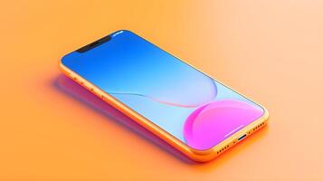 ai generiert ein iPhone mit ein bunt Bildschirm auf ein Orange Hintergrund foto