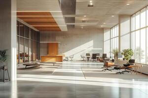 ai generiert ein minimalistisch inspiriert Büro Raum charakterisiert durch sauber architektonisch Linien foto